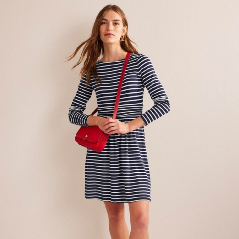 Boden NWT 14L  Abbey Blue Stripped Long Sleeve Jersey  Midi Dress - Picture 3 of 3